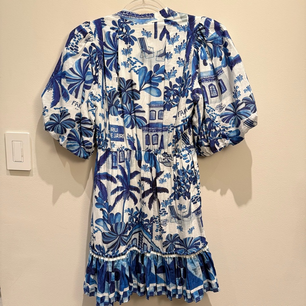 NWT- Farm Rio Sweet Rio Mini Dress Blue and White Size XXS - Picture 2 of 10